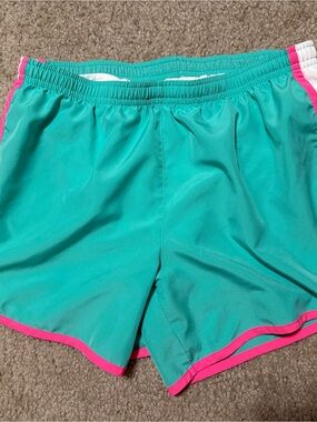 Youth Athletic Teal Shorts with Pink Trim